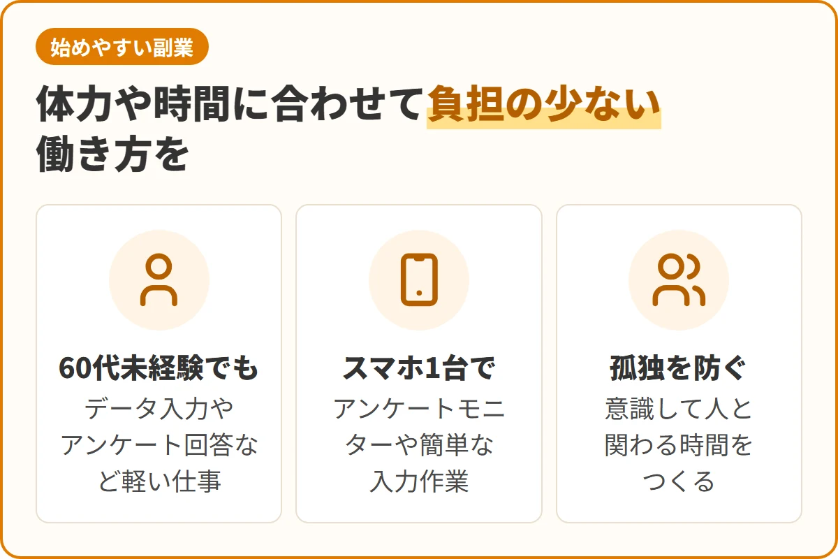 体力や時間に合わせて負担の少ない働き方を